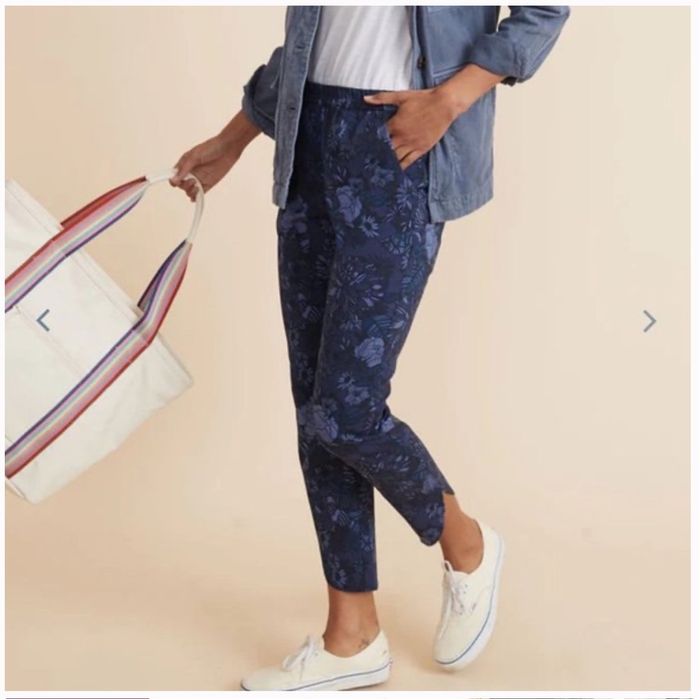 Marine Layer Re-Spun Allison Pant Navy Blue Floral Print